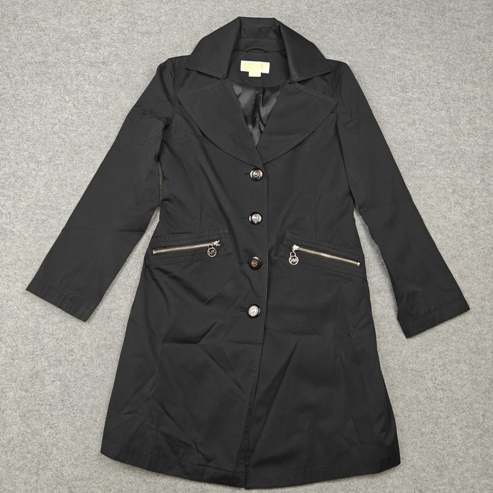 Michael Kors Coat Womens Small Black Trench Single Breasted Zip Pockets Jacket‎